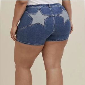 Torrid High Rise Shortie Denim Star Shorts